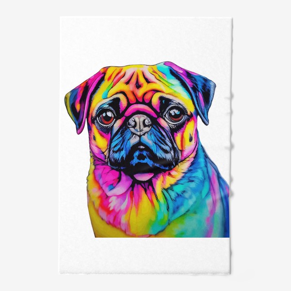 Полотенце «мопс собака разноцветный принт»