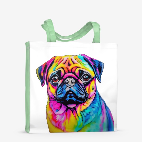 Сумка-шоппер «мопс собака разноцветный принт»