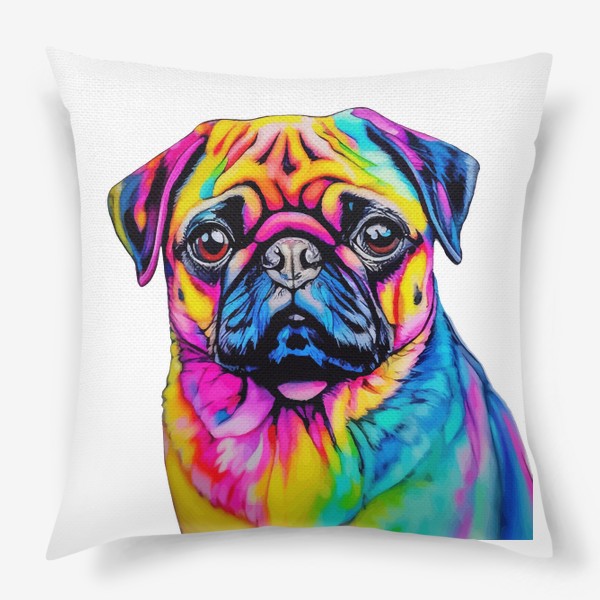Подушка «мопс собака разноцветный принт»
