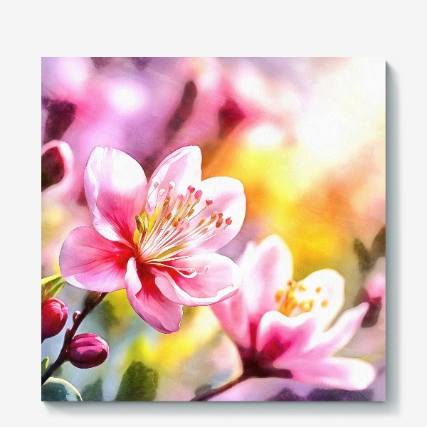 Холст «Цветы сакуры акварель»