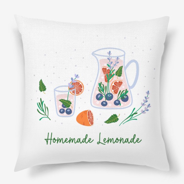 Подушка «Домашний лимонад. Освежающий напиток с фруктами и ягодами.»