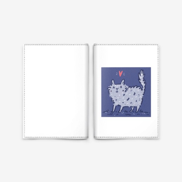Обложка для паспорта «Пушистый белый кот в наивном стиле»