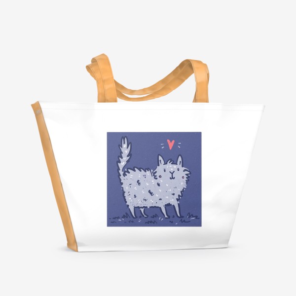 Пляжная сумка «Милый белый кот в наивном стиле»