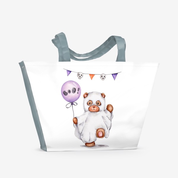 Пляжная сумка «Мишка в костюме привидения с фиолетовым шариком "Бу!" . Хэллоуин :)»