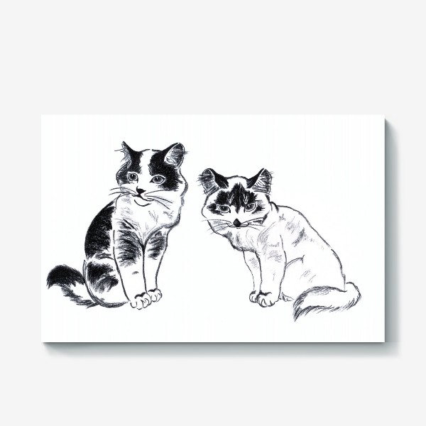 Холст &laquo;Кошки. Коты. Рисунок котов. Графика. Реализм.&raquo;