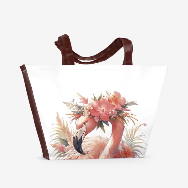 Пляжная сумка «фламинго в букетах цветов »