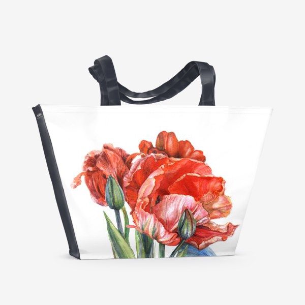 Пляжная сумка «Красные тюльпаны в кувшине»