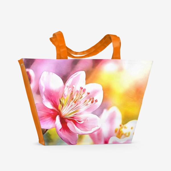 Пляжная сумка «Цветы сакуры акварель»