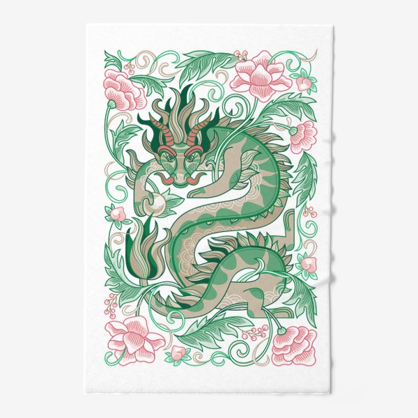 Полотенце «Зеленый китайский Дракон среди цветов. Символ 2024»