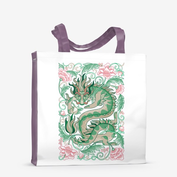 Сумка-шоппер «Зеленый китайский Дракон среди цветов. Символ 2024»