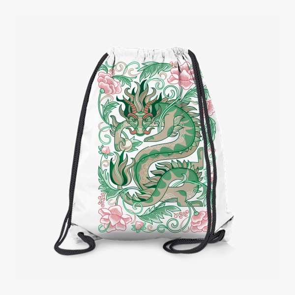 Рюкзак «Зеленый китайский Дракон среди цветов. Символ 2024»