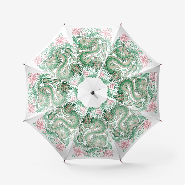 Зонт &laquo;Зеленый китайский Дракон среди цветов. Символ 2024&raquo;