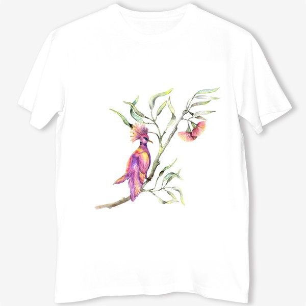Футболка «Розовая птица на ветке эвкалипта»