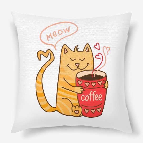 Подушка «котик-рыжик любит кофе»