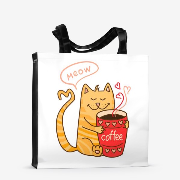 Сумка-шоппер &laquo;котик-рыжик любит кофе&raquo;