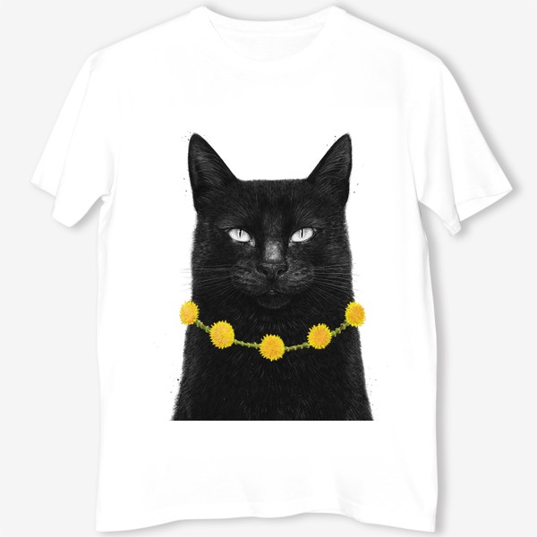 Футболка «Черный кот с одуванчиками»