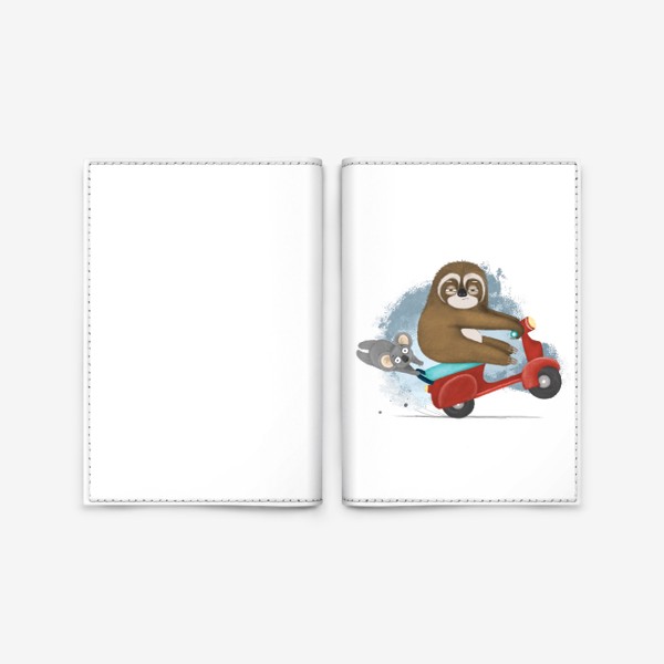 Обложка для паспорта «Невозмутимый ленивец гонщик с пандой»
