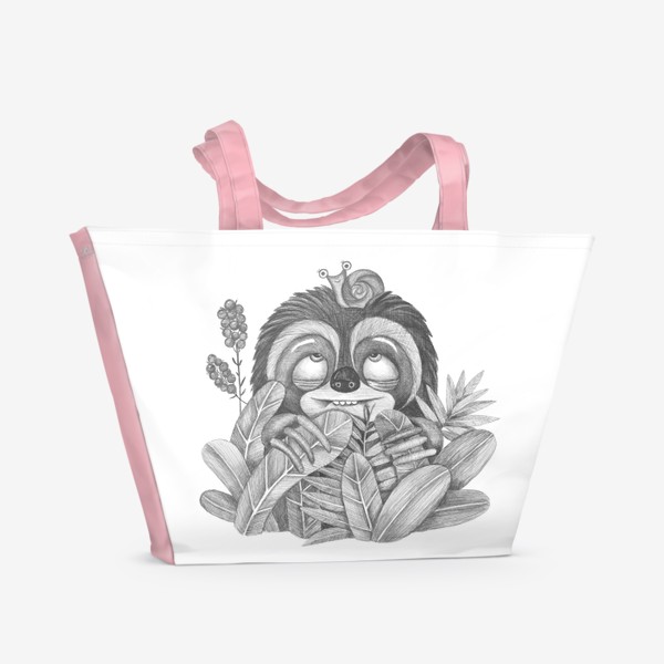 Пляжная сумка «Любопытный ленивец простым карандашом »