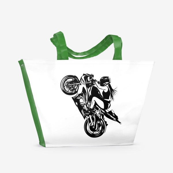 Пляжная сумка «Девушка байкер на мотоцикле kawasaki ninja»