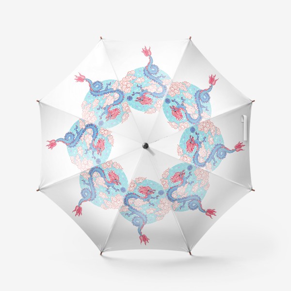 Зонт «Добрый китайский дракон среди облаков на голубом. Символ 2024»