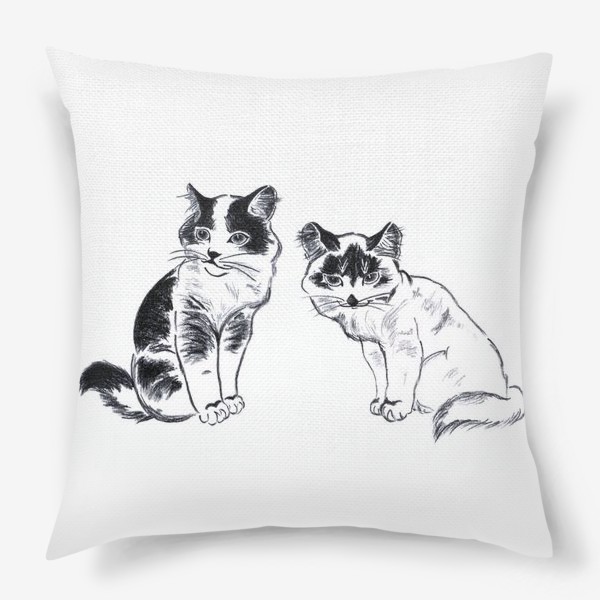 Подушка «Кошки. Коты. Рисунок котов. Графика. Реализм.»
