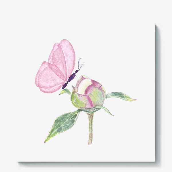 Холст «Бабочка на цветке пион»