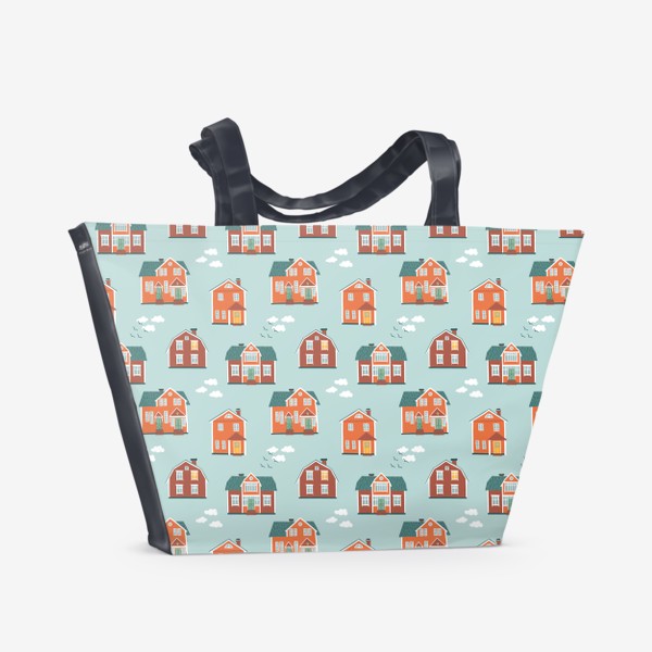 Пляжная сумка «Паттерн с милыми скандинавскими домиками»