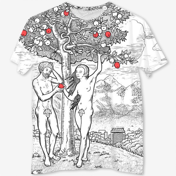 Футболка с полной запечаткой «Адам и Ева в Алма-Ате»