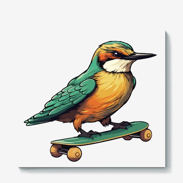 Холст «Птица на скейтборде - подарок бердвотчеру»