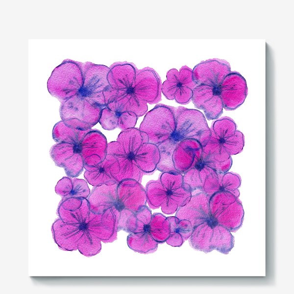 Холст &laquo;Букет - Фиалки. Акварельная иллюстрация. Watercolor Violet flowers&raquo;