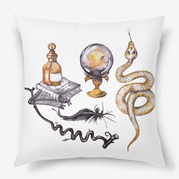 Подушка &laquo;Волшебное зелье змеи и магический шар Готические символы&raquo;