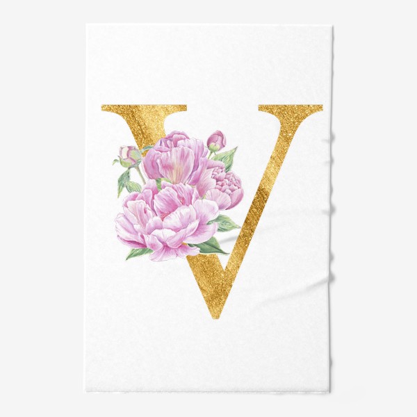 Полотенце «Цветочный алфавит, буква V с цветами пионы и розы»