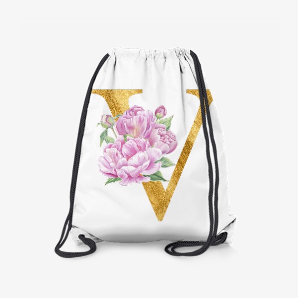 Рюкзак «Цветочный алфавит, буква V с цветами пионы и розы»