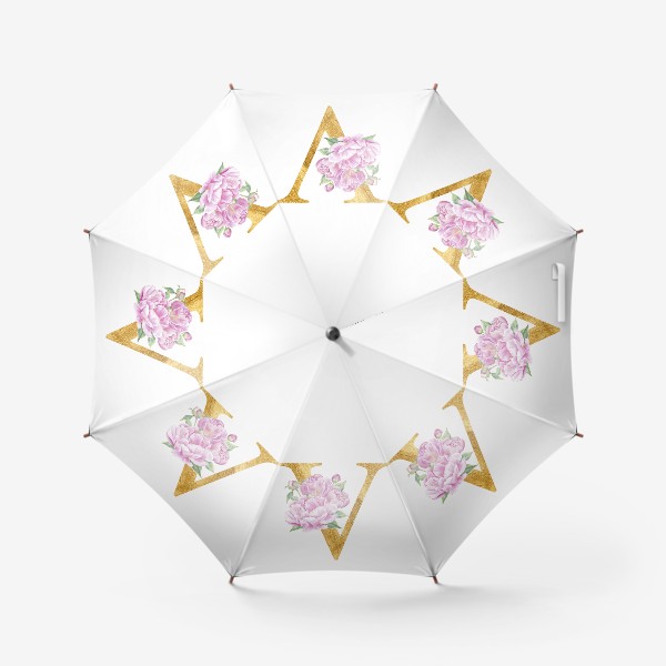 Зонт «Цветочный алфавит, буква V с цветами пионы и розы»