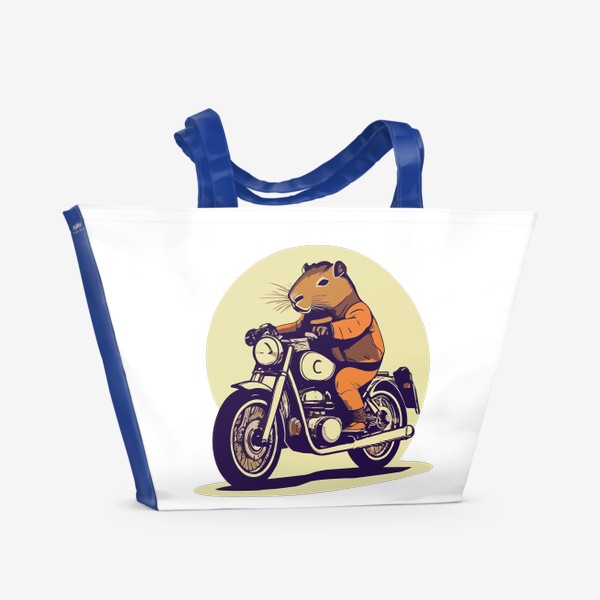 Пляжная сумка «капибара на мотоцикле. байкер. ретро принт»