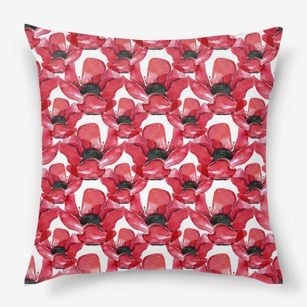 Подушка «Красные Маки. Акварельная иллюстрация. Red Poppy flowers»