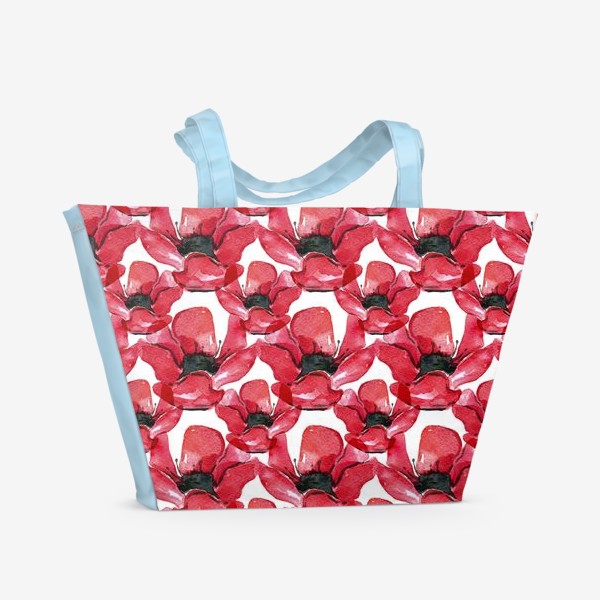 Пляжная сумка «Красные Маки. Акварельная иллюстрация. Red Poppy flowers»