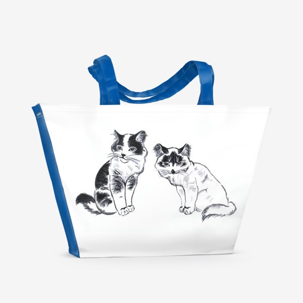 Пляжная сумка «Кошки. Коты. Рисунок котов. Графика. Реализм.»