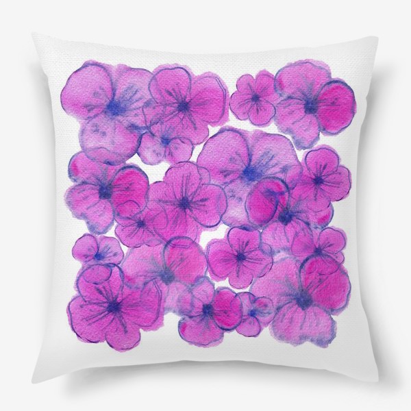 Подушка «Букет - Фиалки. Акварельная иллюстрация. Watercolor Violet flowers»