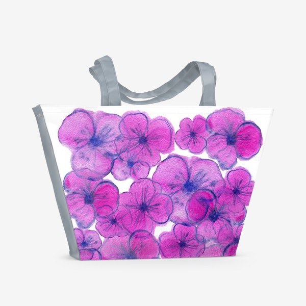 Пляжная сумка &laquo;Букет - Фиалки. Акварельная иллюстрация. Watercolor Violet flowers&raquo;