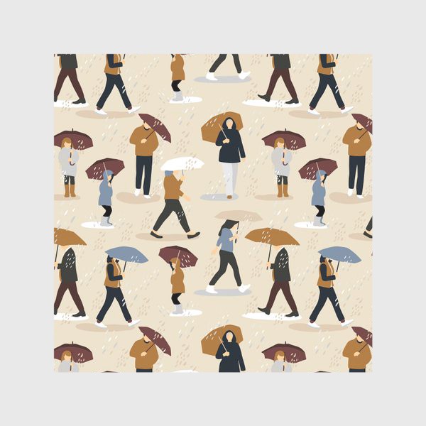 Скатерть «Осенний паттерн с людьми с зонтиками»