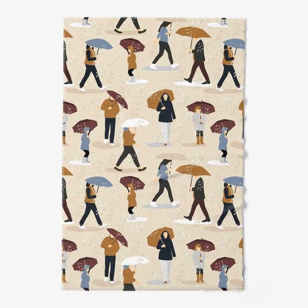 Полотенце «Осенний паттерн с людьми с зонтиками»