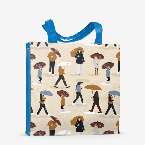 Сумка-шоппер «Осенний паттерн с людьми с зонтиками»