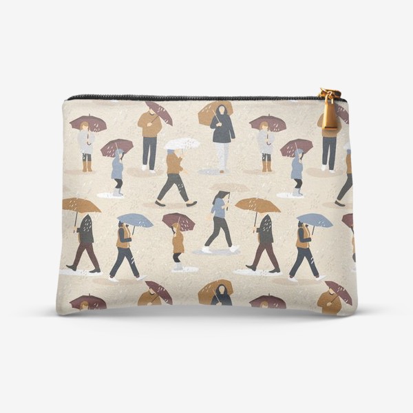Косметичка «Осенний паттерн с людьми с зонтиками»