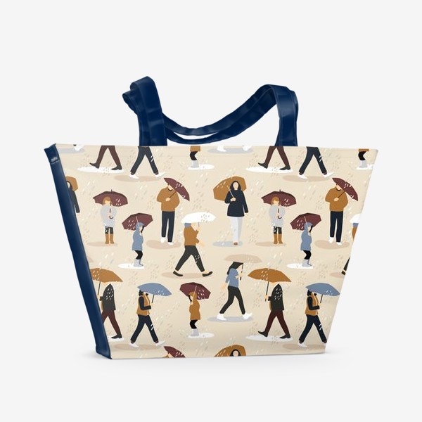 Пляжная сумка «Осенний паттерн с людьми с зонтиками»