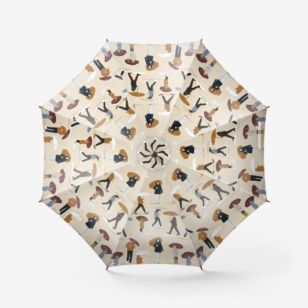 Зонт «Осенний паттерн с людьми с зонтиками»