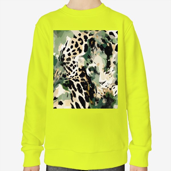 Свитшот «Леопард в акварельном плетении.»
