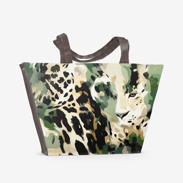 Пляжная сумка «Леопард в акварельном плетении.»