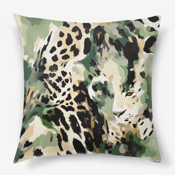 Подушка «Леопард в акварельном плетении.»