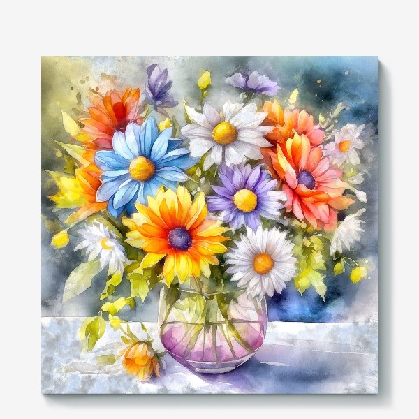 Холст «Цветы в вазе акварель»